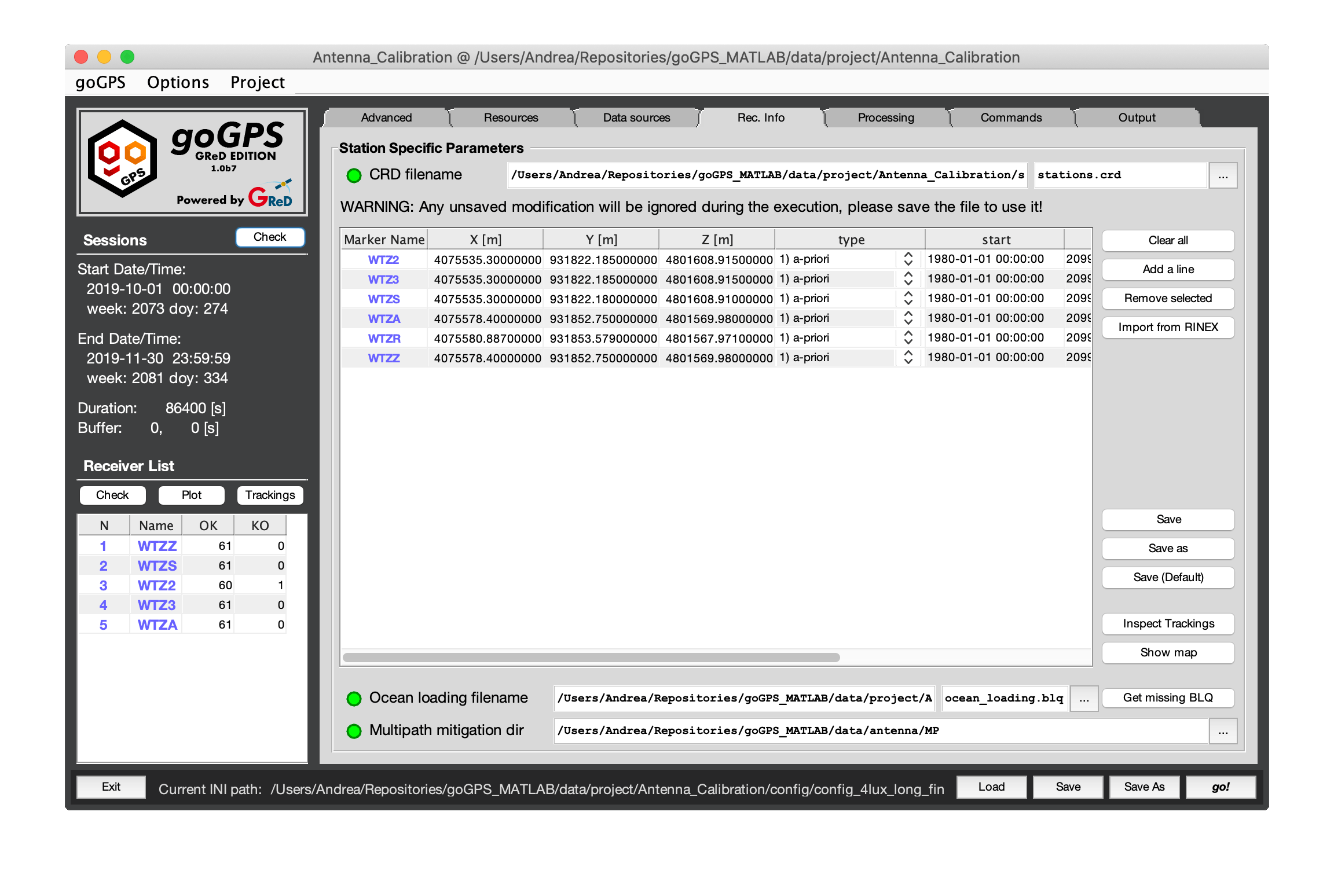 goGPS Receiver Info